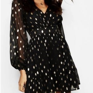 Wrap Front Metallic Polka Dot Skater Dress - 12